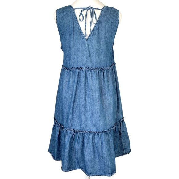 True Craft Womens Sleeveless Denim Tiered Dress Size L V-Neck & Back Tie Closure - Picture 8 of 16